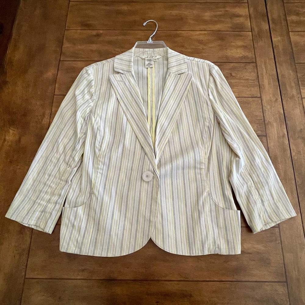 M.L.L.P. Yellow Womens Striped Blazer Size 14 S1105-01